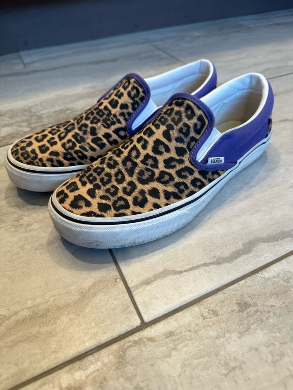 Vans Leopard Print Slip-Ons with Purple Panels